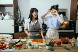 mother daughter cooking kitchen