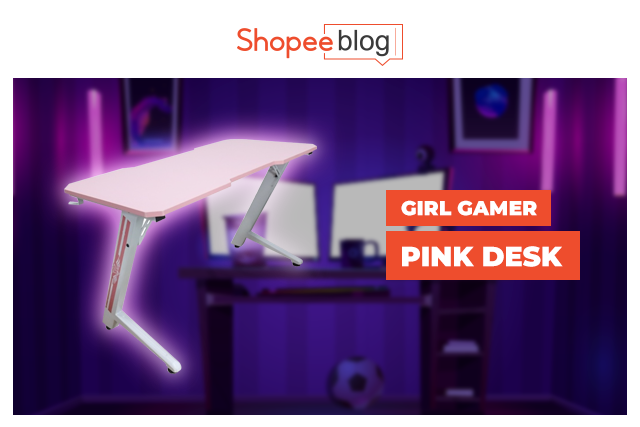 girl gamer pink desk
