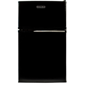 american home black two door refrigerator