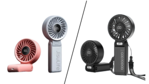 JISULIFE Handheld Fan Life7 (left) vs. GOOJODOQ Mini Fan (right)
