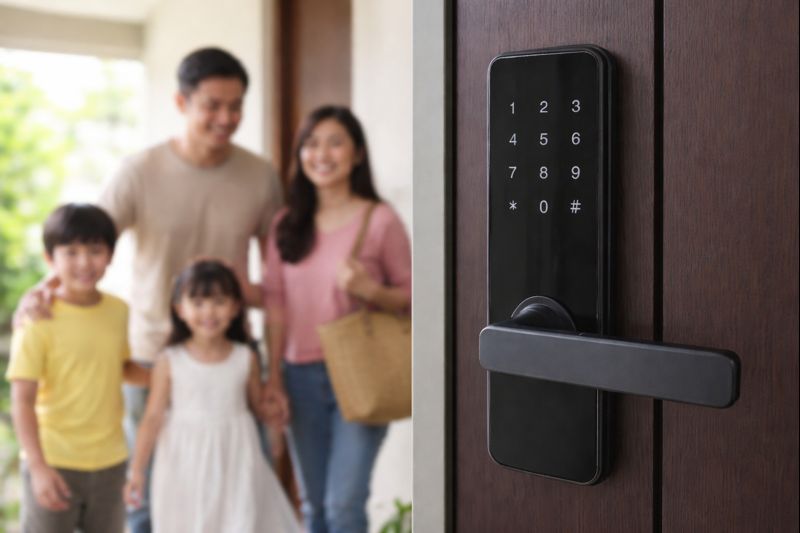 a filipino family with the digital door lock