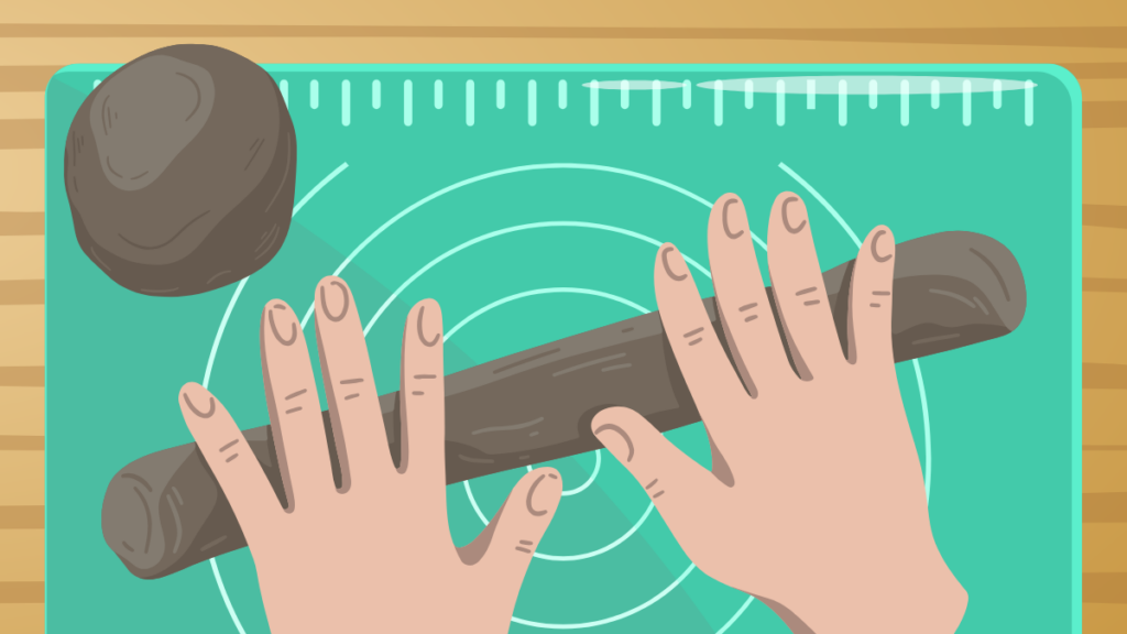 One step of air dry clay activity: Knead and Roll