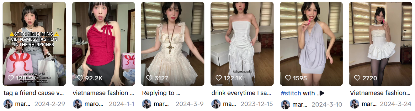 maronnecruz Vietnamese fashion haul on TikTok