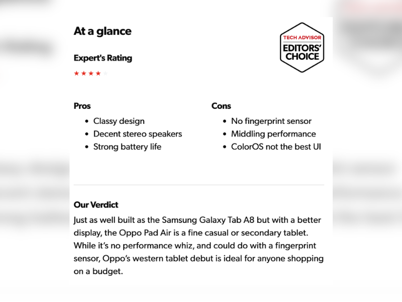 From Oppo Pad Air review by Jon Mundy on TechAdvisor