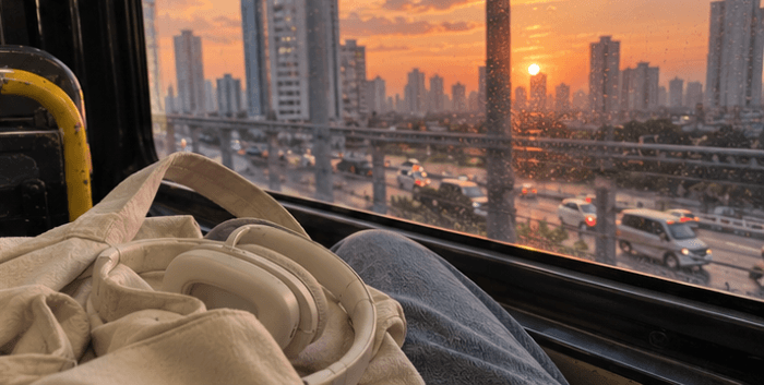 Taking a moment to recharge during commute